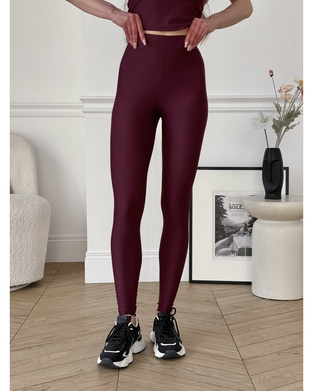 Бордові лосини з біфлексу з ефектом Push-up 600000442