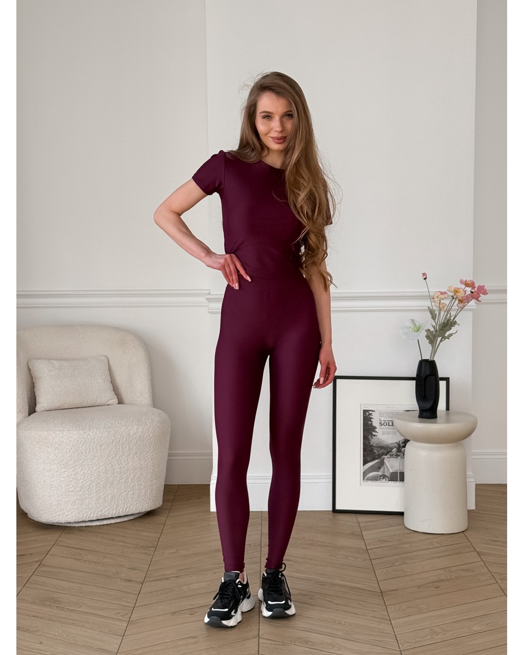 Бордові лосини з біфлексу з ефектом Push-up 600000442