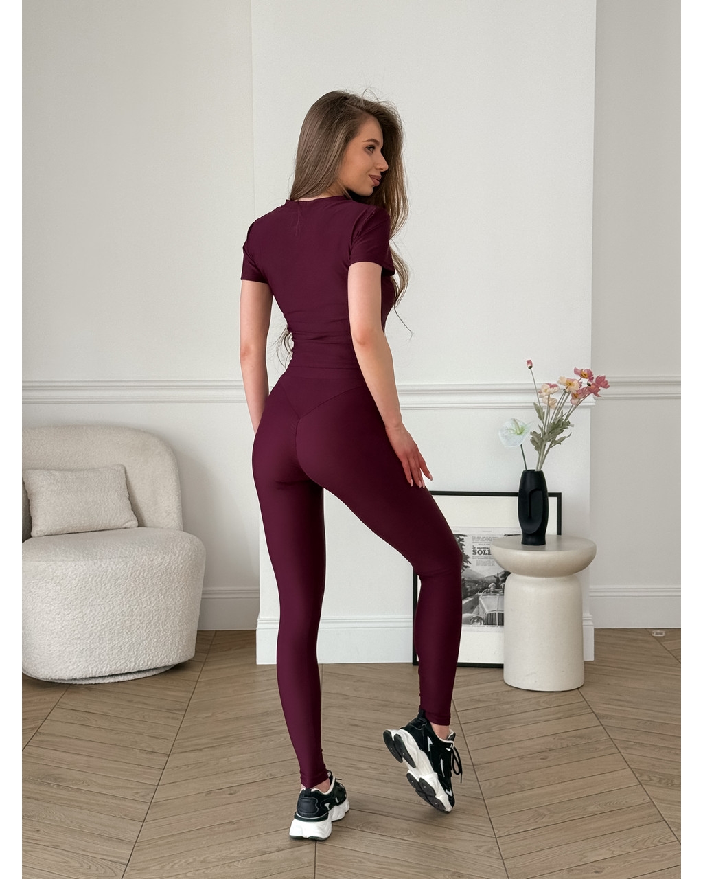 Бордові лосини з біфлексу з ефектом Push-up 600000442
