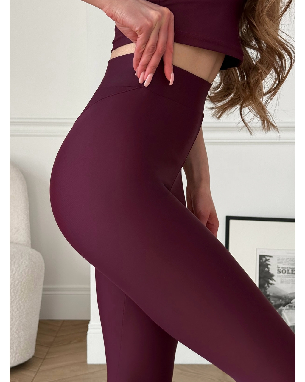 Бордові лосини з біфлексу з ефектом Push-up 600000442