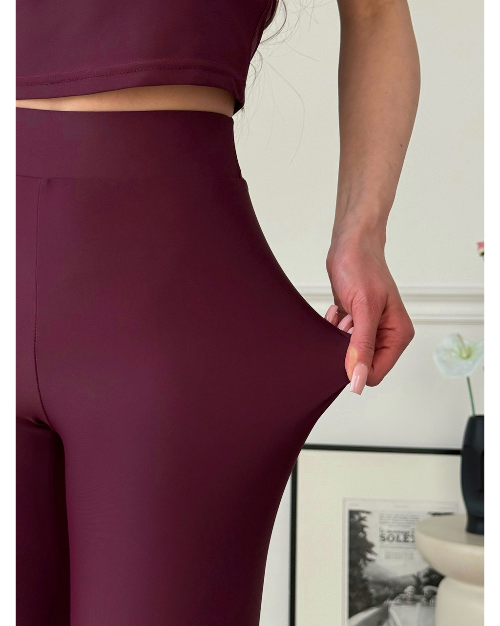Бордові лосини з біфлексу з ефектом Push-up 600000442