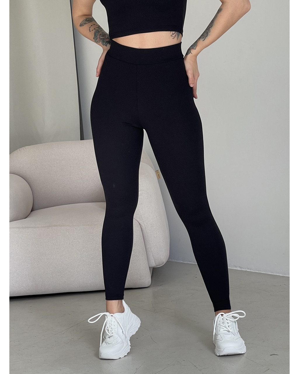 Чорні лосини у рубчик з високою талією Ponto 60000281