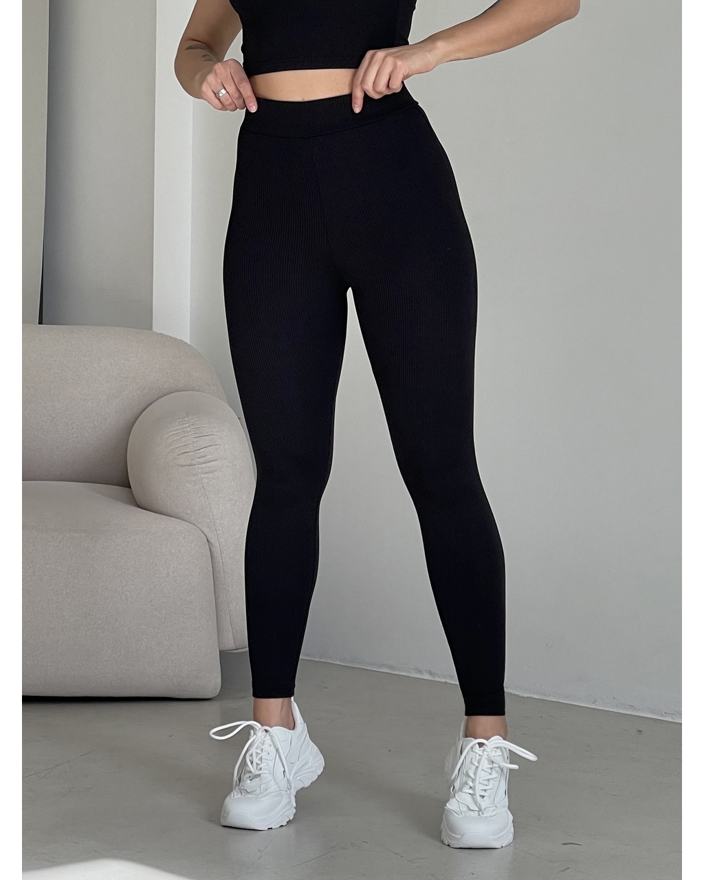 Чорні лосини у рубчик з високою талією Ponto 60000281