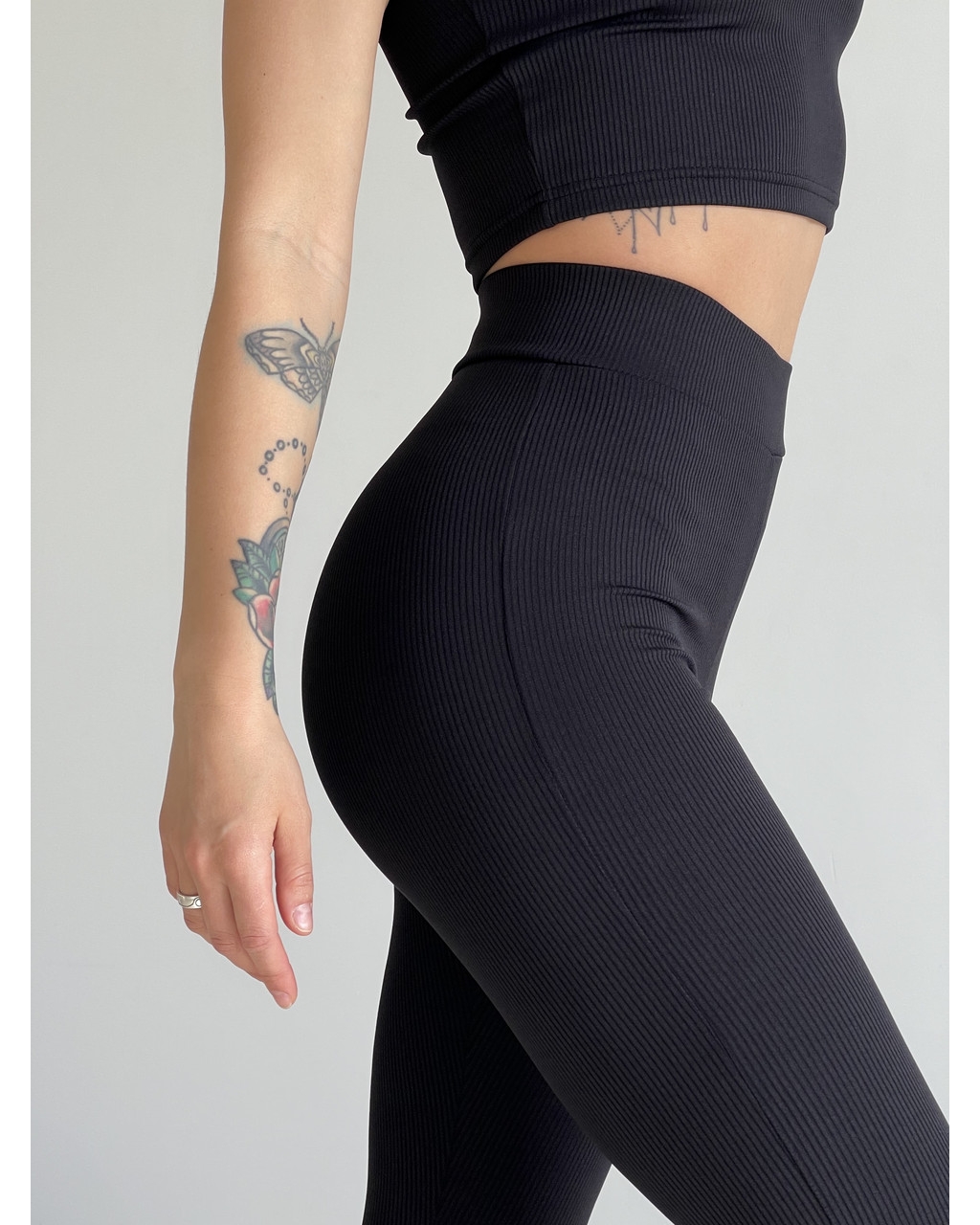 Чорні лосини у рубчик з високою талією Ponto 60000281