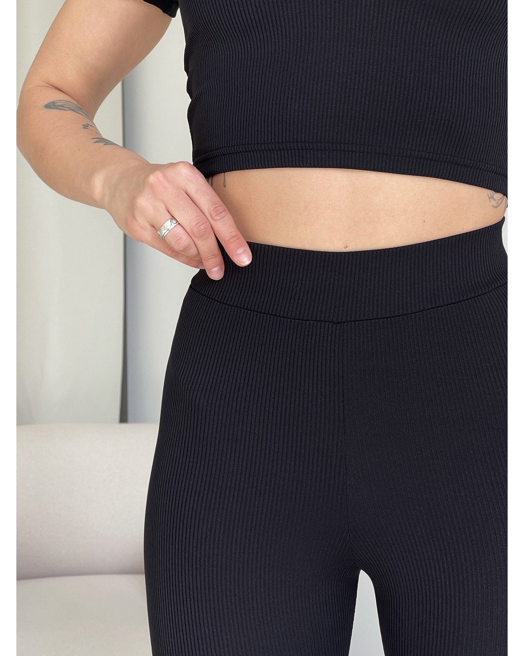 Чорні лосини у рубчик з високою талією Ponto 60000281
