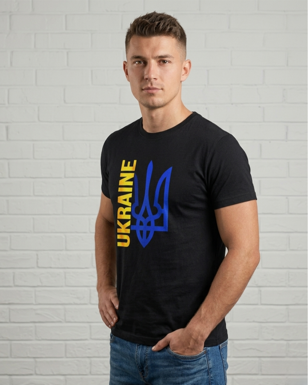 Чоловіча чорна футболка з синім гербом стильний повсякденний одяг Mishe 111000113