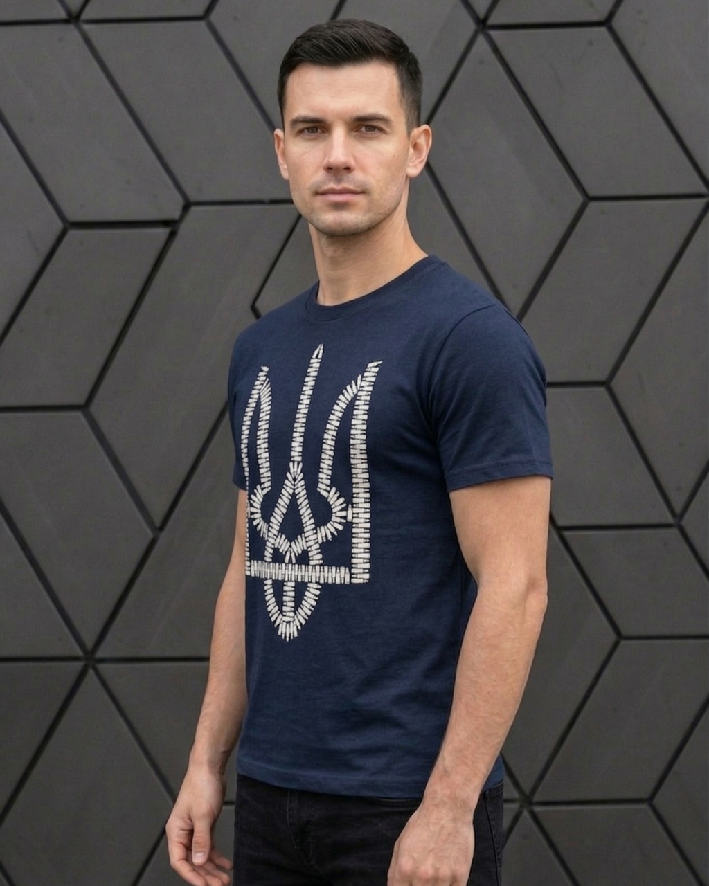 Чоловіча футболка з гербом і з патронами Mishe 11100077 синя