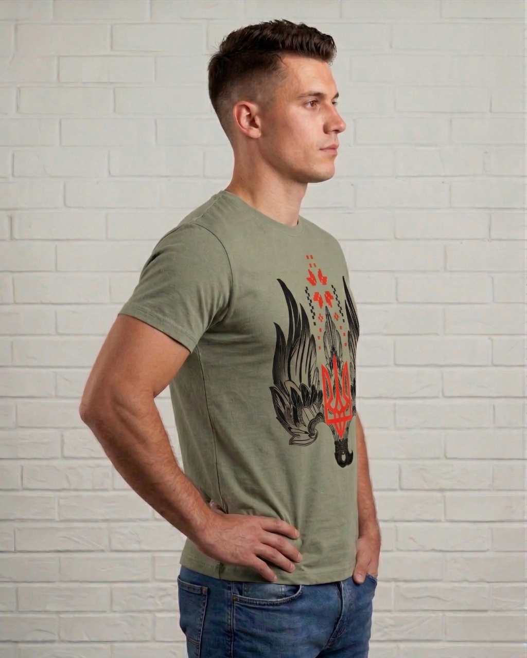 Мужская футболка с красным Гербом Mishe 11100099-2 Хаки