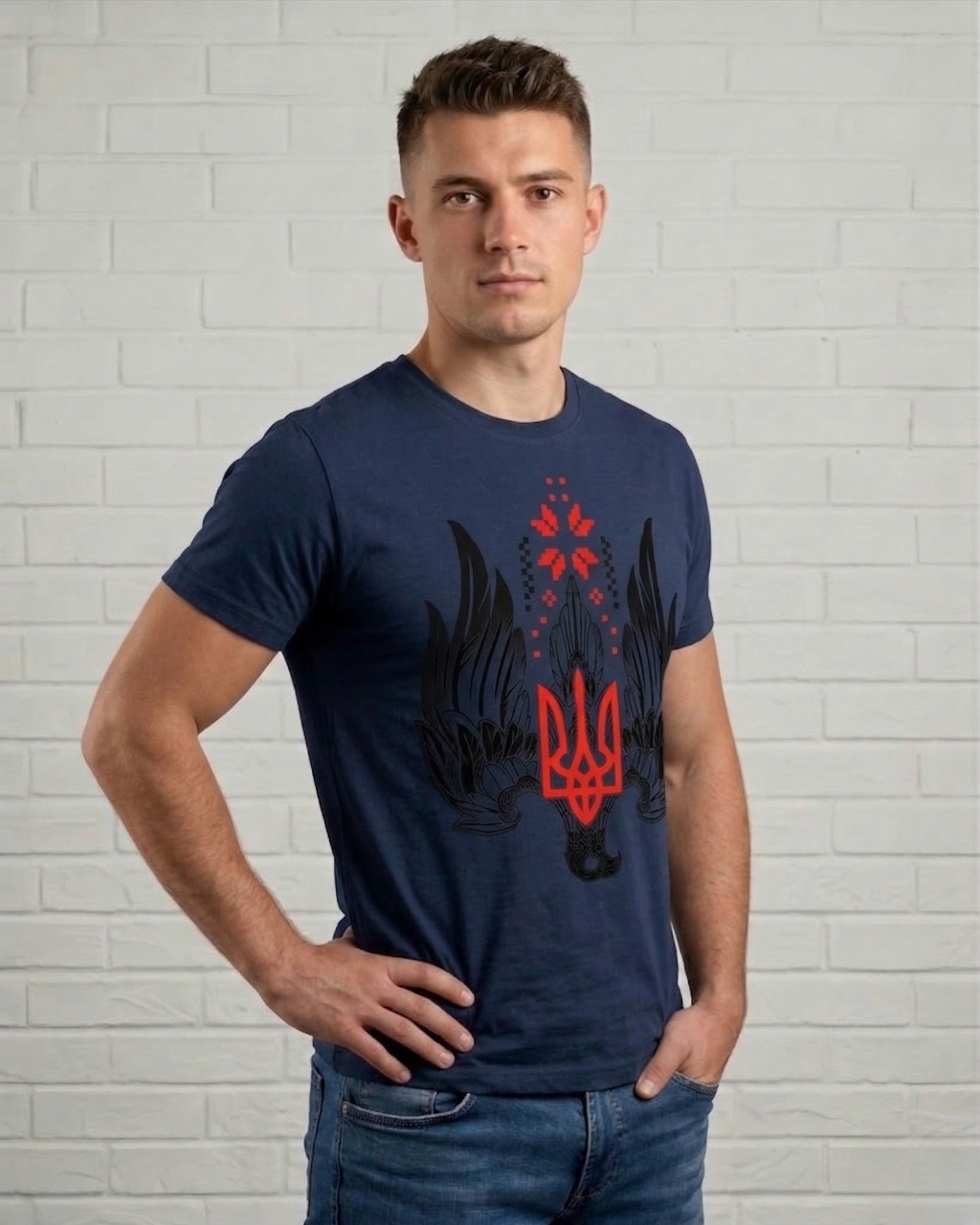 Мужская футболка с красным Гербом Mishe 11100099-3 синяя