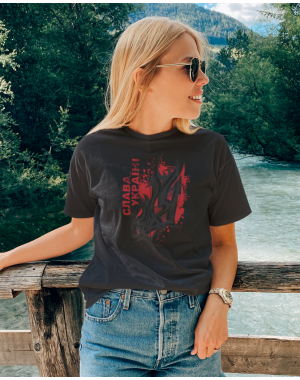 Модна жіноча чорна футболка з гербом України Mishe 21100027