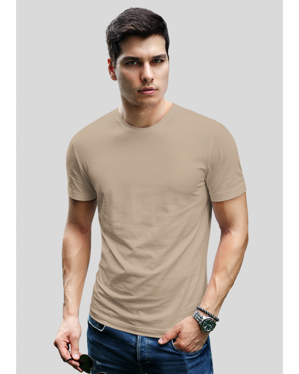 Мужская футболка повседневная бежевый Mishe 1100009