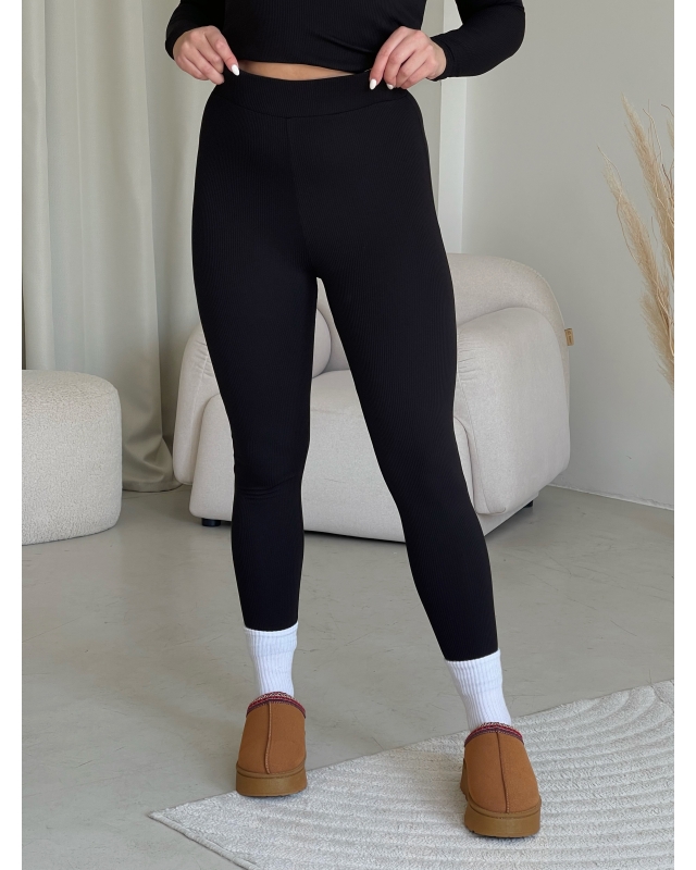 Теплі лосини в рубчик на флісі чорні Merlini Труа