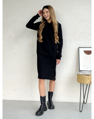 Тепла зимова сукня-худі на флісі нижче коліна чорна Merlini Рошель 700001001