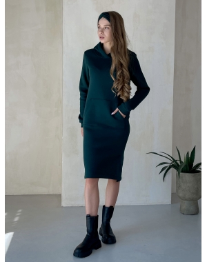 Тепла зимова сукня-худі на флісі нижче коліна зелений Merlini Рошель 700001002