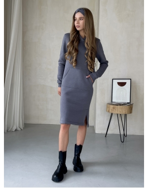 Тепла зимова сукня-худі на флісі нижче коліна сіра Merlini Рошель 700001003