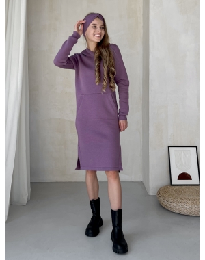 Тепла зимова сукня-худі на флісі нижче коліна фіолетова Merlini Рошель 700001005