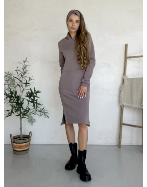 Тепла зимова сукня-худі на флісі нижче коліна бежева Merlini Рошель 700001006