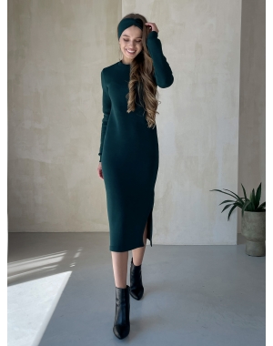 Повсякденна тепла зимова сукня на флісі нижче коліна зелена Merlini Валанс 700001022