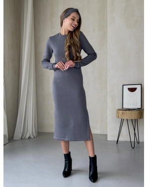 Повсякденна тепла зимова сукня на флісі нижче коліна сіра Merlini Валанс 700001023