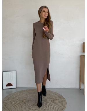 Повсякденна тепла зимова сукня на флісі нижче коліна бежева Merlini Валанс 700001024