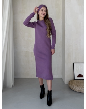 Повсякденна тепла зимова сукня на флісі нижче коліна фіолетова Merlini Валанс 700001025