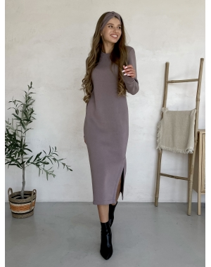 Повсякденна тепла зимова сукня на флісі нижче коліна бежева Merlini Валанс 700001026