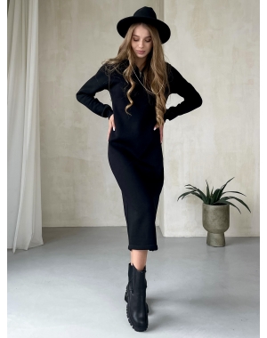 Зимова тепла сукня на флісі нижче коліна на блискавці чорна Merlini Антоні 700001041