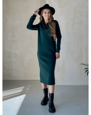 Зимова тепла сукня на флісі нижче коліна на блискавці зелена Merlini Антоні 700001042