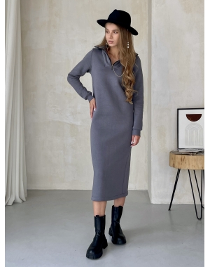 Зимова тепла сукня на флісі нижче коліна на блискавці сіра Merlini Antoni 700001043