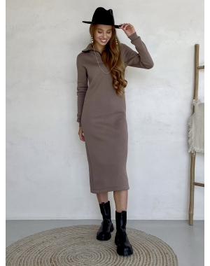 Зимова тепла сукня на флісі нижче коліна на блискавці бежева Merlini Антоні 700001044
