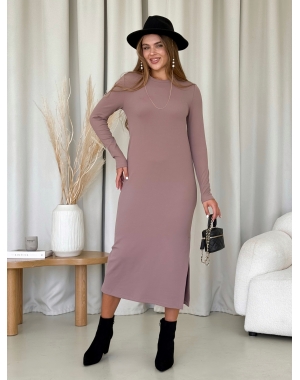 Вільна тепла довга сукня в рубчик на флісі бежева Merlini Генуя 700001082