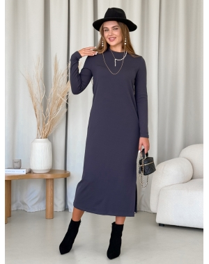 Вільна тепла довга сукня в рубчик на флісі сіра Merlini Генуя 700001083