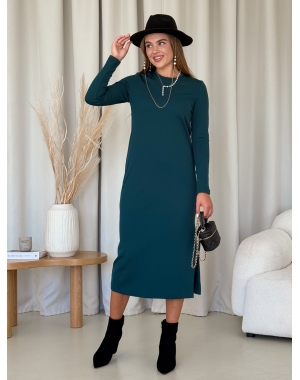 Вільна тепла довга сукня в рубчик на флісі зелена Merlini Генуя 700001084