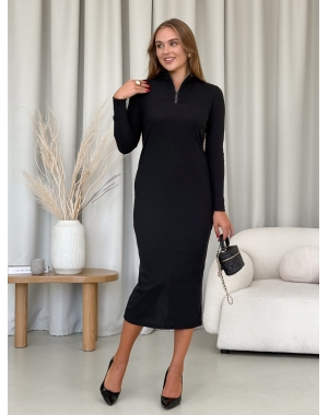 Довга чорна сукня в рубчик з довгим рукавом Veneto 700001141