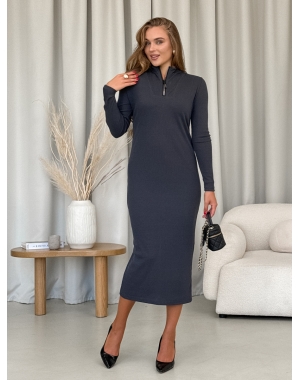 Довга сіра сукня в рубчик з довгим рукавом Merlini Венето 700001142