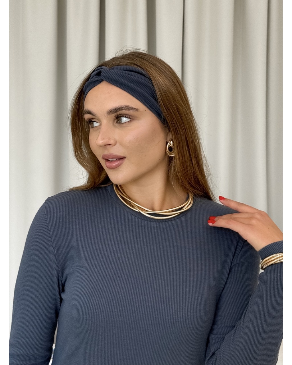 Довга сіра сукня в рубчик з довгим рукавом Merlini Венето 700001142