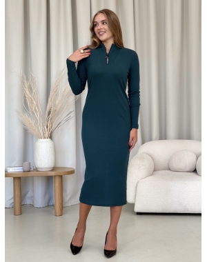 Довга зелена сукня в рубчик з довгим рукавом Merlini Венето 700001143