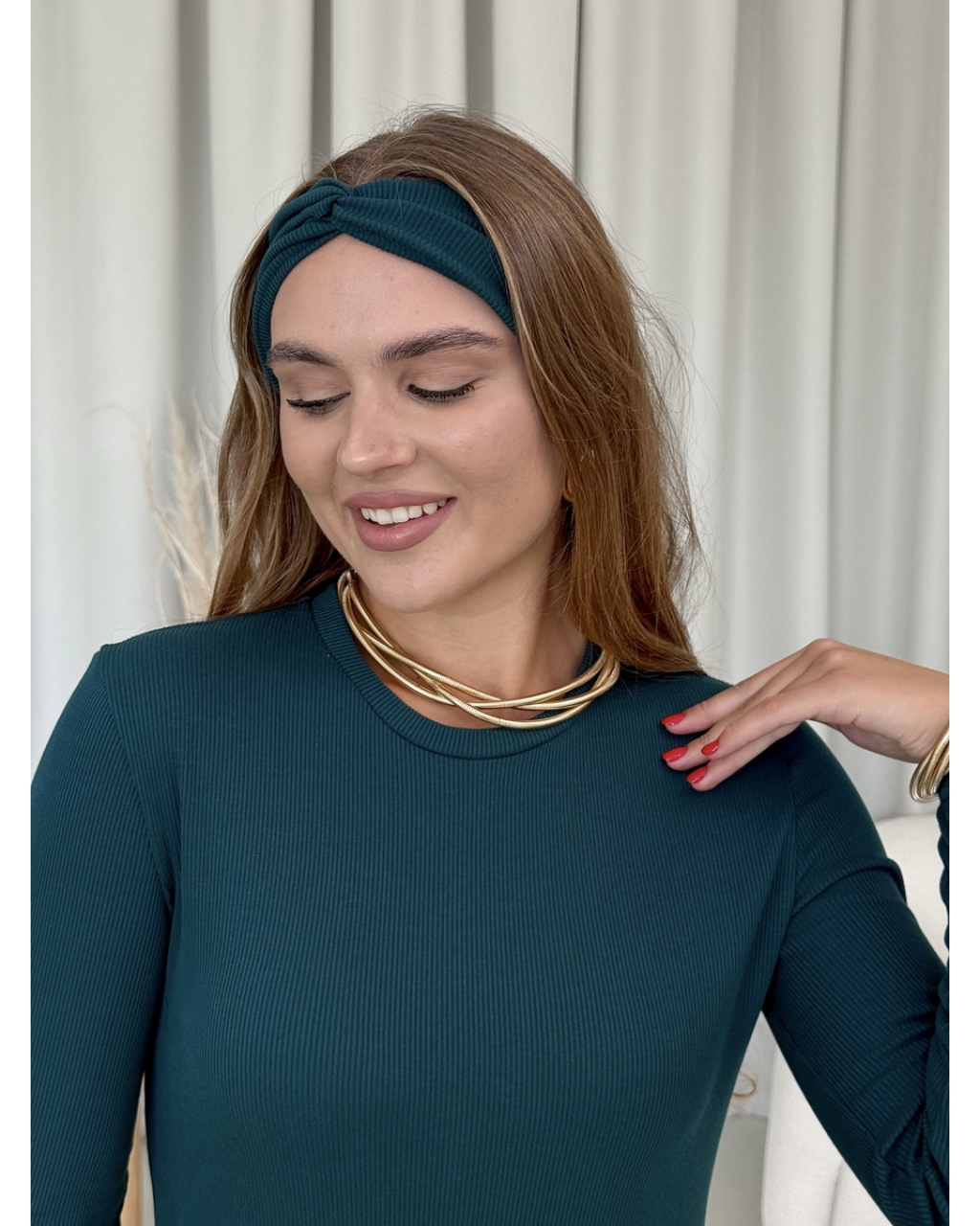 Длинное зеленое платье в рубчик с длинным рукавом Merlini Венето 700001143