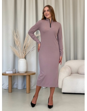 Довга бежева сукня в рубчик з довгим рукавом Merlini Венето 700001144