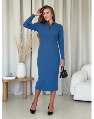 Довга синя сукня в рубчик з довгим рукавом Merlini Венето 700001145