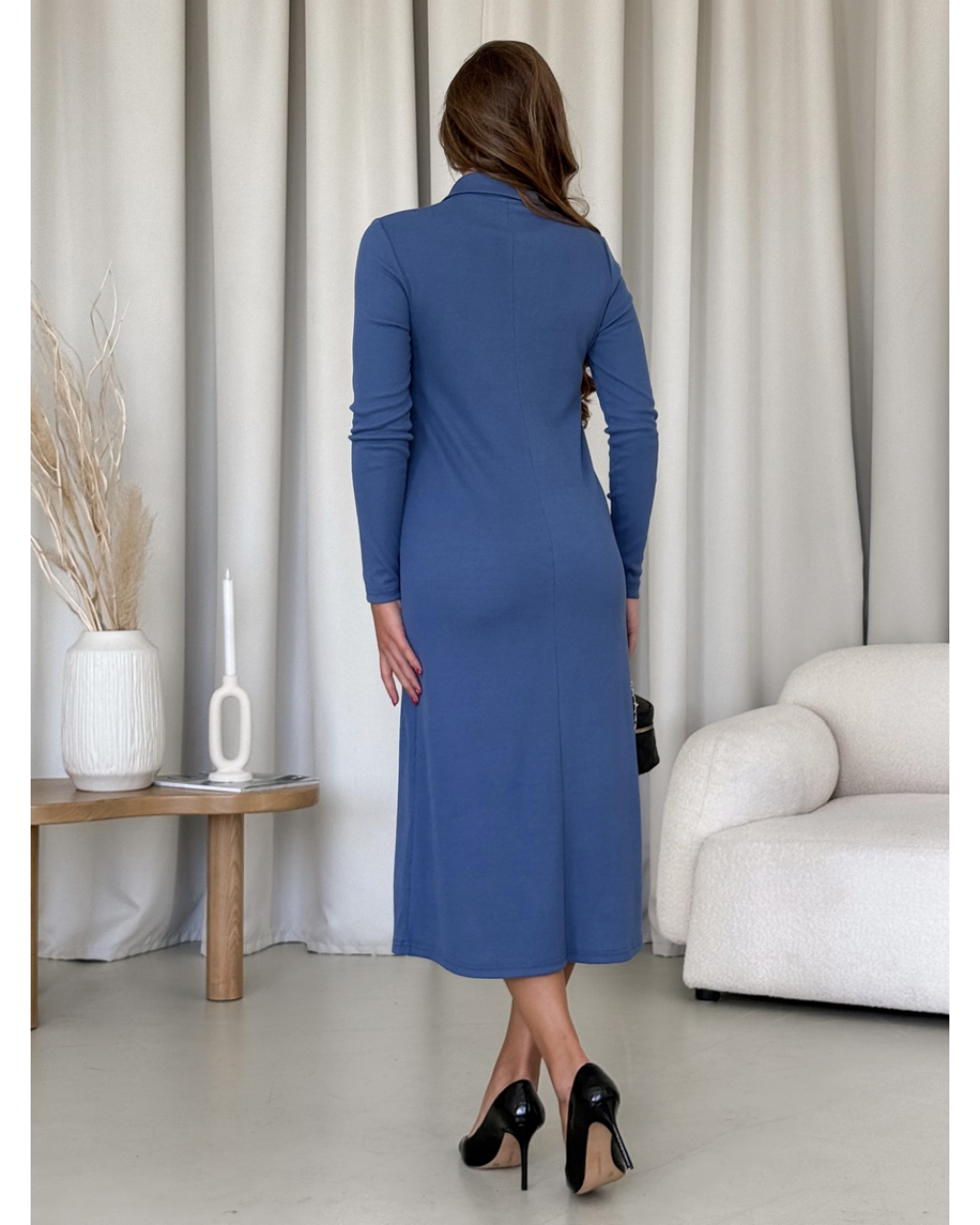 Платье с воротничком в рубчик синее Merlini Анкора 700001703