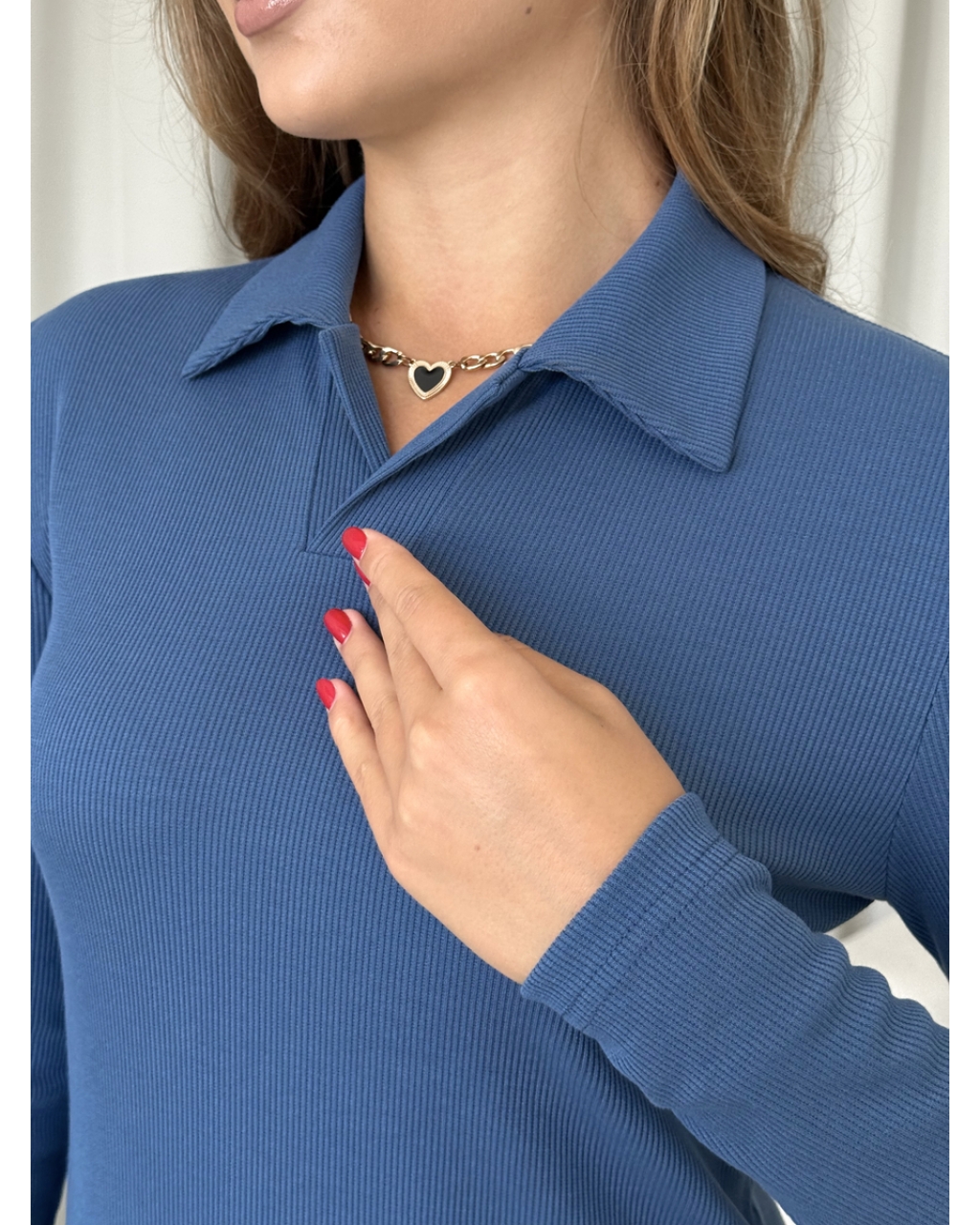 Платье с воротничком в рубчик синее Merlini Анкора 700001703