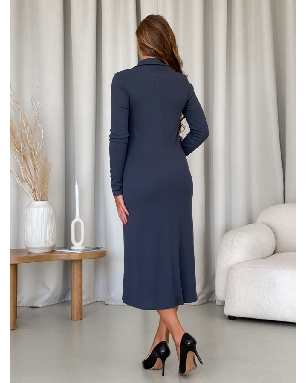 Сукня з комірцем у рубчик сіра Merlini Анкора 700001704