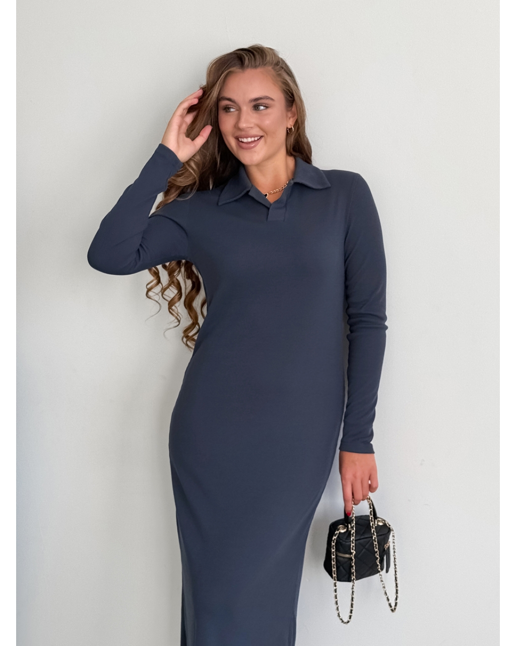 Сукня з комірцем у рубчик сіра Merlini Анкора 700001704