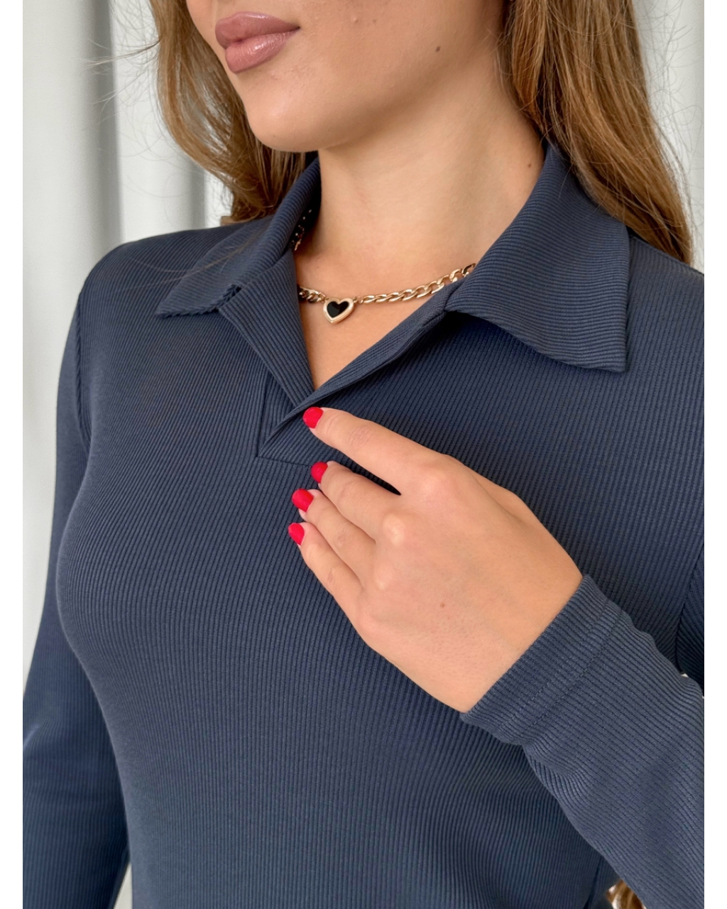 Сукня з комірцем у рубчик сіра Merlini Анкора 700001704