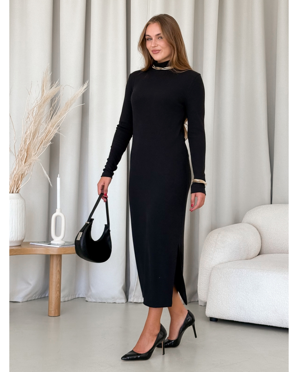 Сукня-гольф у рубчик чорна Merlini Молла 700001721