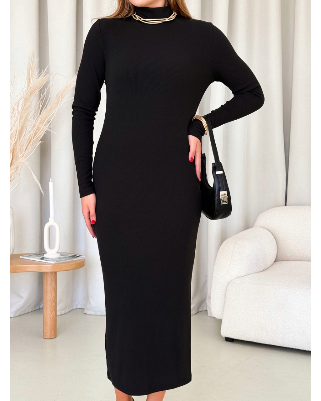 Сукня-гольф у рубчик чорна Merlini Молла 700001721