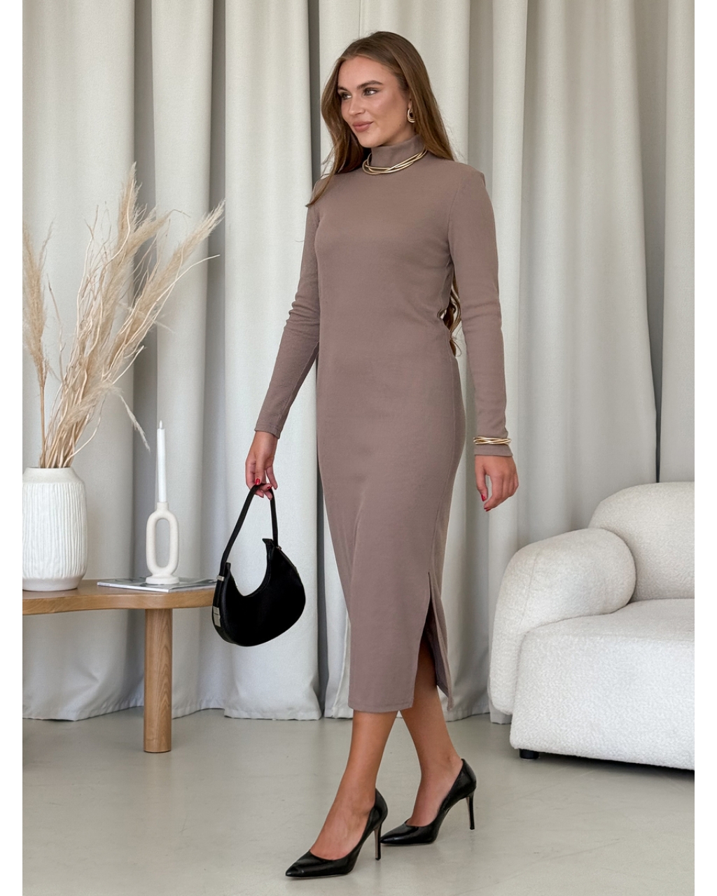 Сукня-гольф у рубчик бежева Merlini Молла 700001722