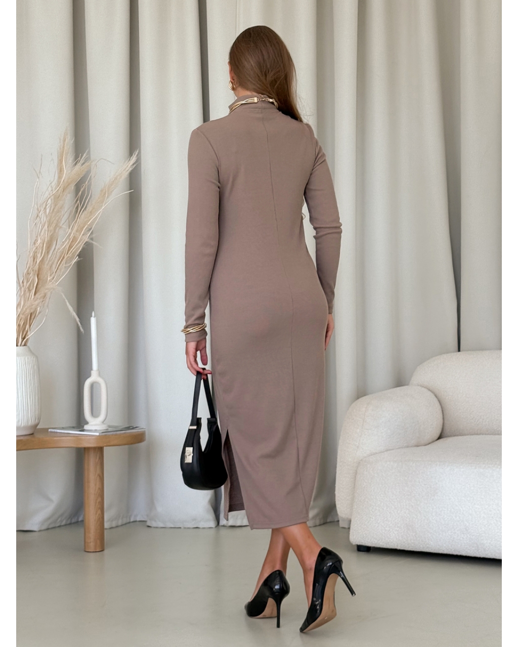 Сукня-гольф у рубчик бежева Merlini Молла 700001722