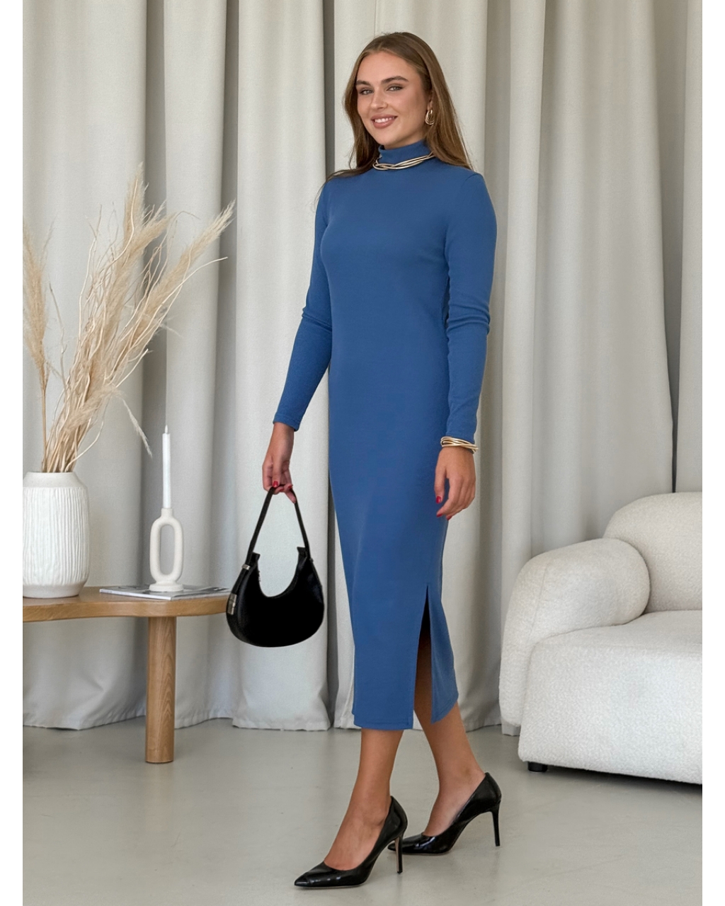 Платье-гольф в рубчик синее Merlini Молла 700001723